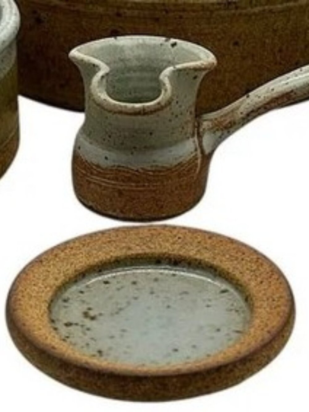 HANDMADE HAND CRAFTED POTTERY PITCHER VESSEL W/ SMALL PLATE BASE BOTH PIECES NEW